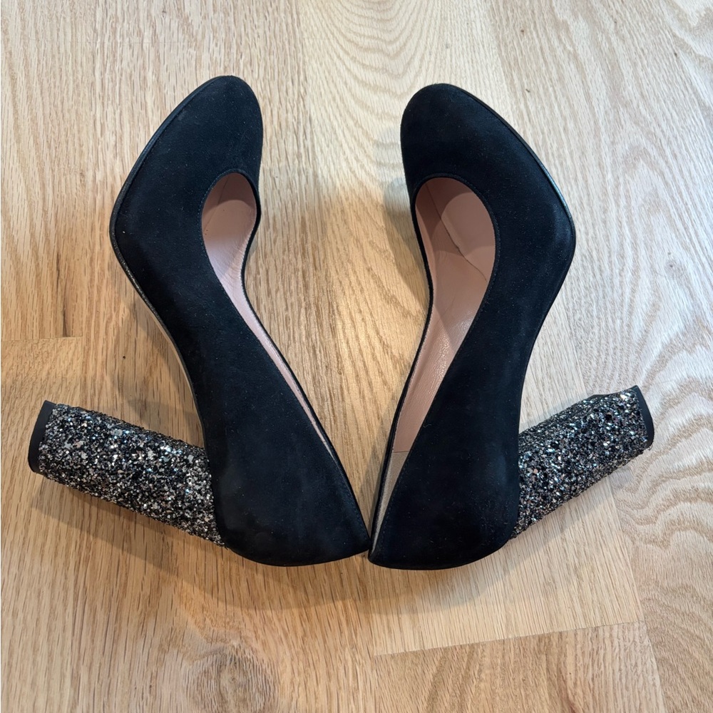 ✨ Kate Spade New York Anastasia Black Suede Glitter Block Heels size 7M - Picture 8 of 11
